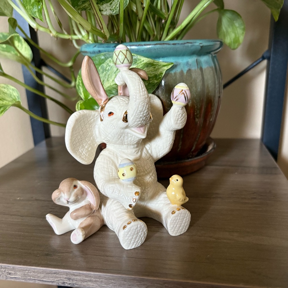 Lenox Elephant Egg Juggler Elephant Figurine with Easter Accents